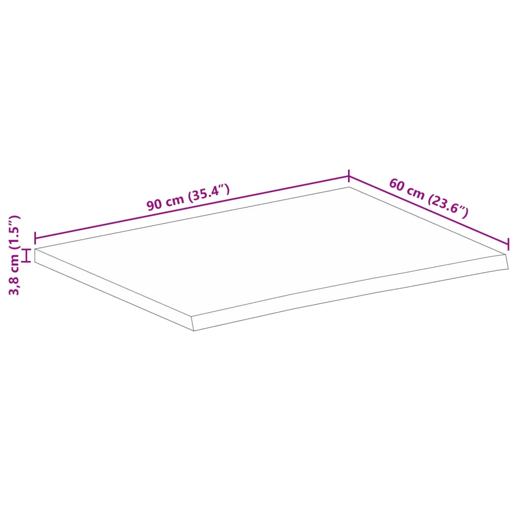 Bordplate naturlig kant 90x60x3,8 cm heltre mango